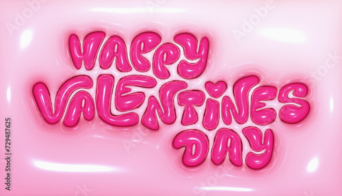 Happy Valentine's day poster. Beautiful 3d Bubble Text on pink background. (ID: 729487625)
