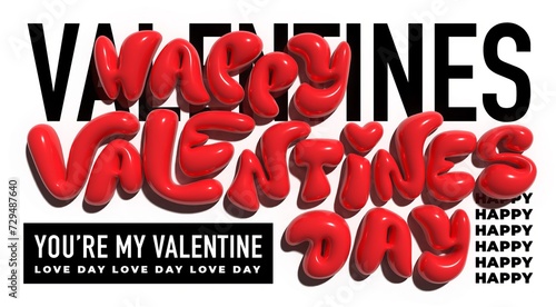 Horizontal banner with red text. Happy Valentine's day sale header or voucher template with hearts. (ID: 729487640)