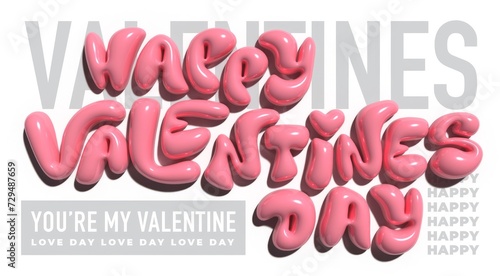 Creative concept of Happy Valentines Day banner. Modern bold art design with hearts and modern typography. Templates for celebration, ads, branding, banner, cover, label, poster, sales (ID: 729487659)