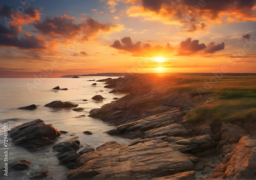 Beautiful sunset on coastal landscape. Coastal sunrise landscape
