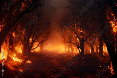 Burning trees in the forest - Ai Generated