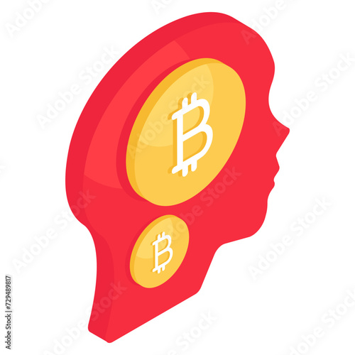 An icon design of bitcoin thinking  