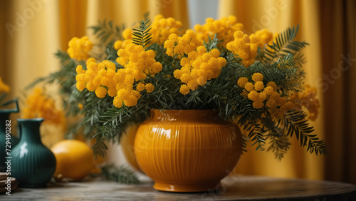 Wallpaper Mural Bouquet of mimosa in an antique vase on a dark background Torontodigital.ca