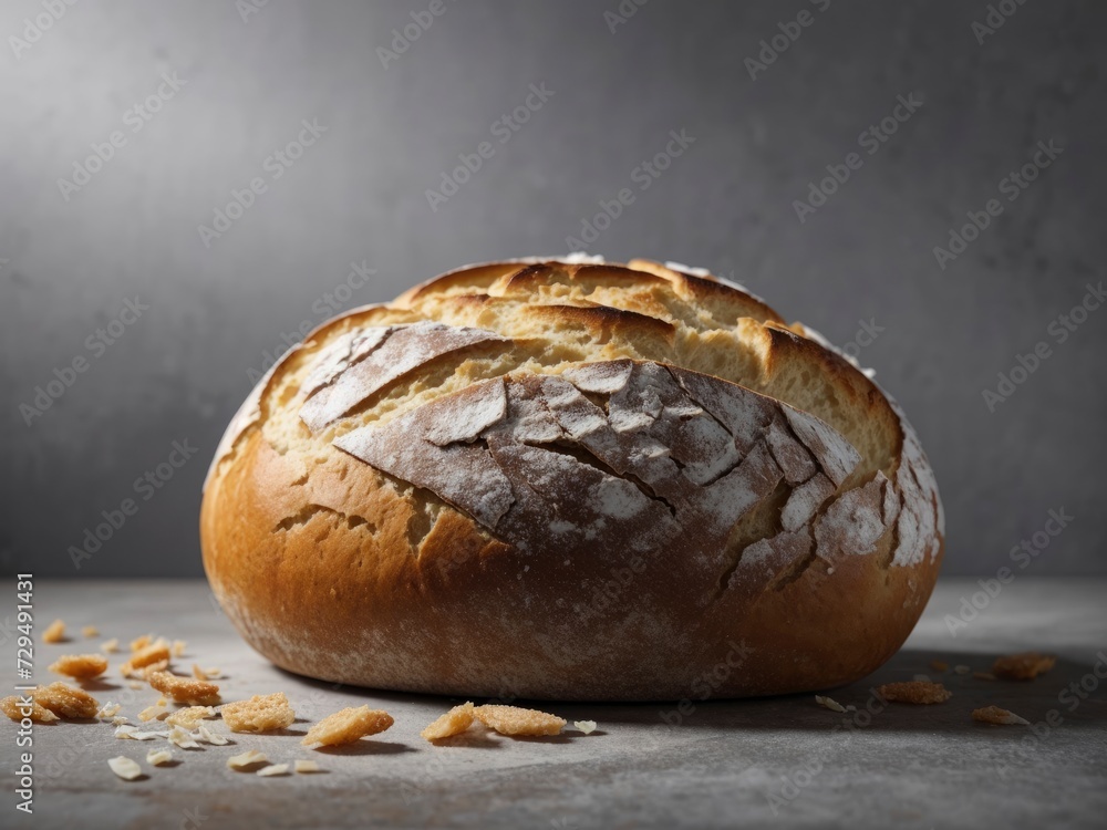 Rustic organic fresh loaf of bread on grey background. Fresh bread ...