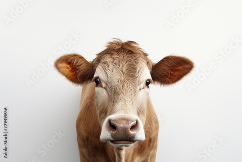 Portrait of a cow with big eyes isolated on a white background