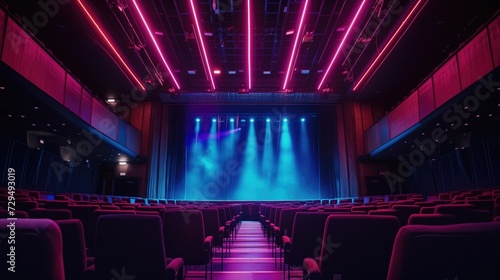An Empty Auditorium With A Stage And Purple Lights © Е К