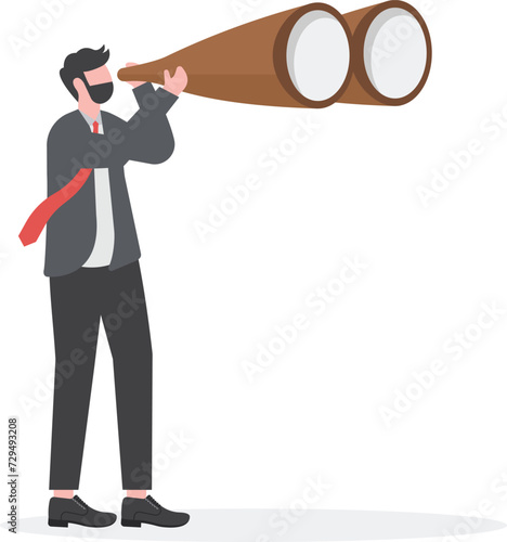 Business forecast, visionary to discover opportunity, searching for future advantage trend, stock market investment or economic data, smart businessman look through big telescope on growing graph.

