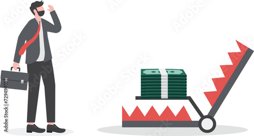 Money trap to trick greed people, danger fraud or threat to attack victim, financial or investment problem concept,
