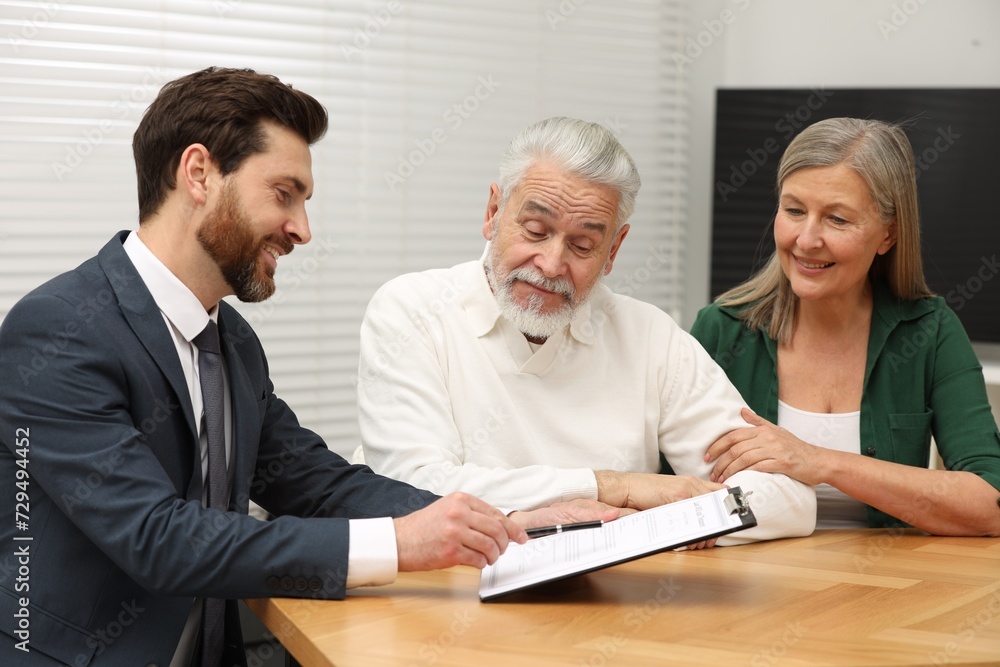 Notary consulting senior couple about Last Will and Testament in office Notary consulting senior couple about Last Will and Testament in office