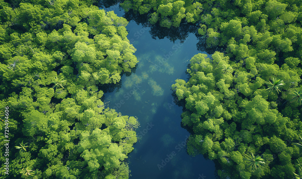 aerial view of mangrove forest. top capture bird eye drone. aerial view of mangrove forest. top capture bird eye drone.
