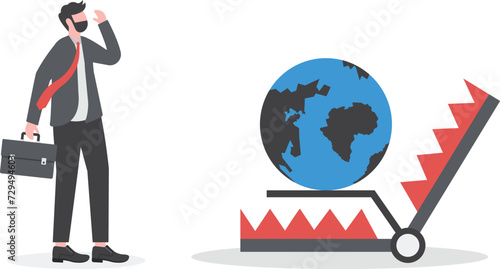 World economic crisis from war and geopolitical problem or threats, climate change or global warming destroying world concept,

