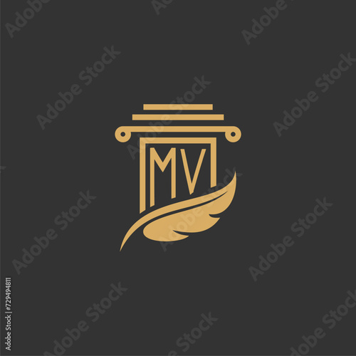 MV Initials Law Firm Logo Design Lawyer Justice Attorney Law Logo Vector