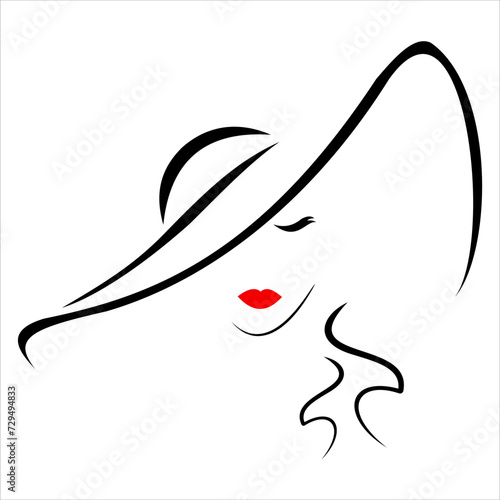 Wallpaper Mural Woman in a hat Black outlines of fashion woman contour girl. Vector illustration. Torontodigital.ca