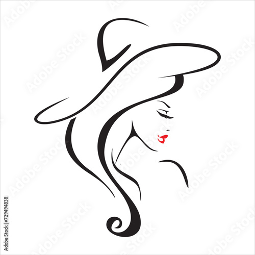 Wallpaper Mural omen's silhouette in a hat black vector contour girl in a hat. Vector illustration. Torontodigital.ca