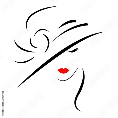 The silhouette of a beautiful woman in a hat. Vector illustration