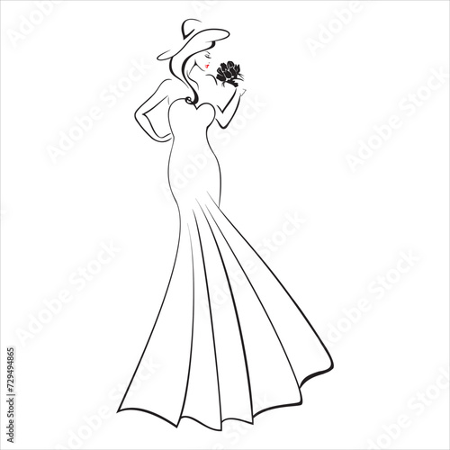 Wallpaper Mural A sketch of a long evening dress. Vector image. Wedding image. Torontodigital.ca