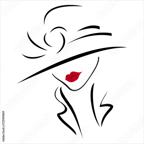 Wallpaper Mural Elegant young woman in a hat. Vector illustration. Torontodigital.ca