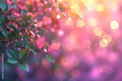 abstract blurred background in purple, pink and cinereous shades with a plant. copy space