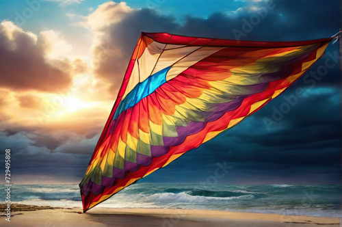 bright kite against the background of thunderclouds