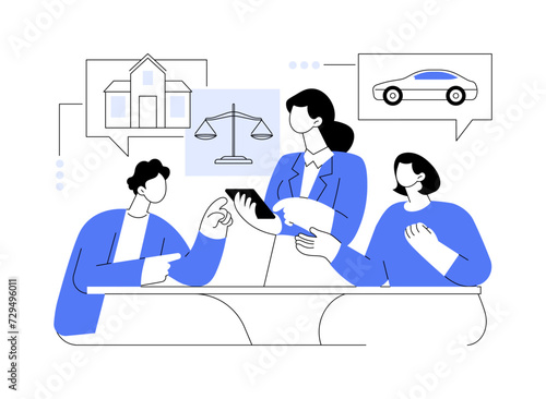 Division of assets isolated cartoon vector illustrations.