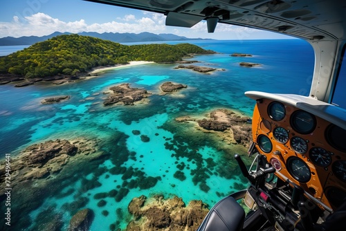 Fotografia Helicopter view of coral reefs and the sea.