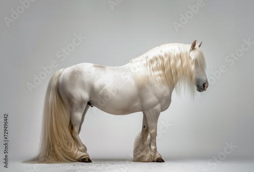 Heavy horse standing against white background