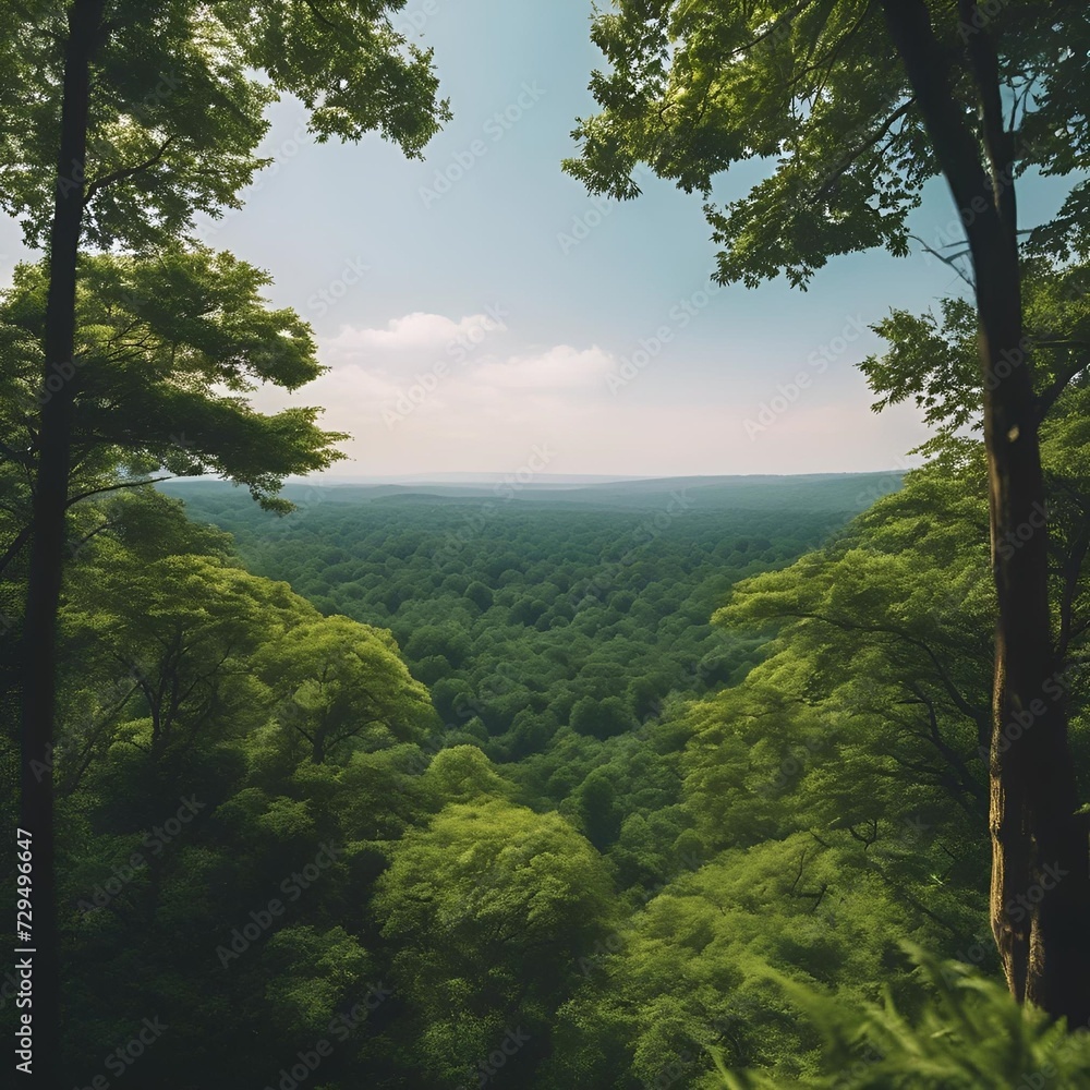 AI generated illustration of an aerial view of a vibrant forest with lush greenery