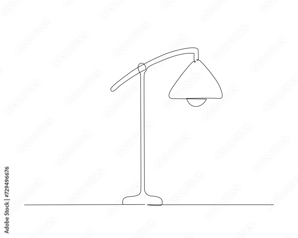 Continuous one line drawing of floor lamp. Floor lamp  single outline vector illustration. Interior and furniture concept, editable stroke.