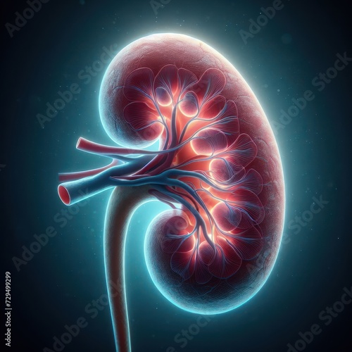 human kidney 3d renders realistic anatomy. human organ vector illustration photo