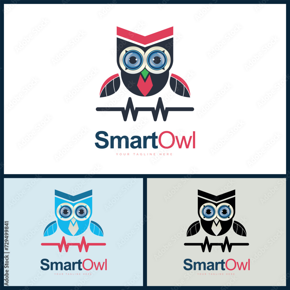 Smart owl flying bird tie spectrum education  logo design template