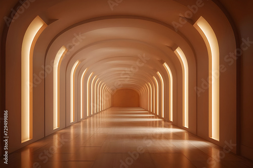 Empty Beautiful Lightening Corridor  Empty Corridor Bathed in Light  Tranquil Hallway  Beautifully Lit Empty Corridor - Ai Generated