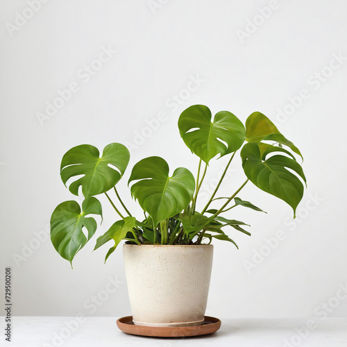 Illustration of potted philodendron heartleaf plant white flower pot Philodendron hederaceum isolated white background indoor plants
 photo