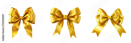 Set of a yellow ribbon and bow with gold isolated against on a Transparent Background