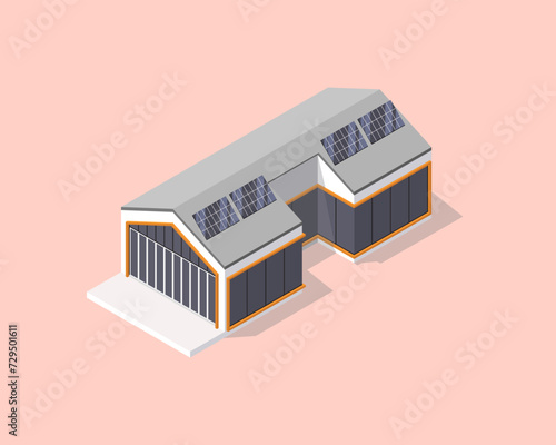 isometric architecture eco sustainable environment vector building with ecology sustainability. eco home solar panels windmill nature design concept. eco for web banner, illustration.