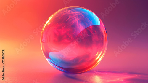 A swirling abstract bubble design in pink and blue hues. The background is a gradient of pink and purple.