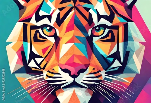 Tiger face colourful geometric illustration