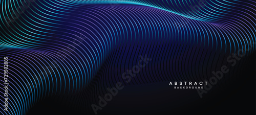 Abstract Dark Navy Blue Waving circles lines Technology Background. Modern Holo gradient with glowing lines shiny geometric shape and diagonal  for brochure  cover  poster  banner  website  header
