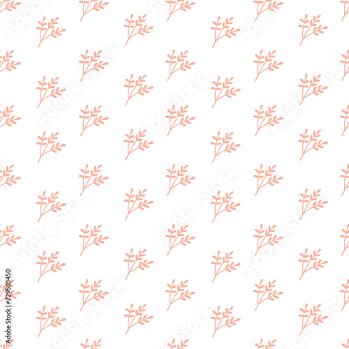 Cute bohemian baby seamless pattern with twigs, leaves, herbs, plants in boho style in warm pastel colors.