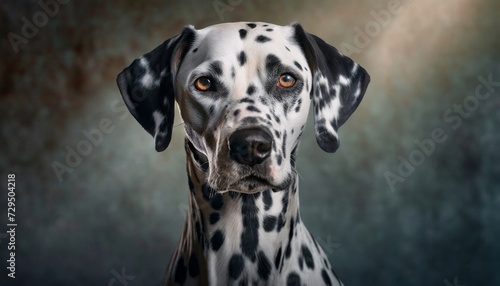 Portrait of Dalmatian breed dog posing on dark background. Cute pet. Canine companion.