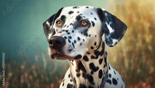 Portrait of Dalmatian breed dog. Cute pet posing outdoor. Canine companion.