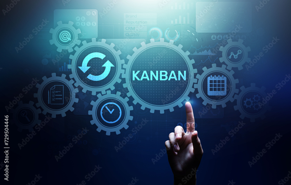 Kanban work flow process management system concept on virtual screen. Kanban work flow process management system concept on virtual screen.