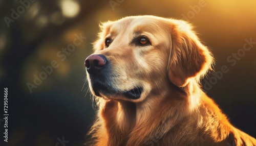 Portrait of Golden Retriever breed dog posing outdoor. Canine companion.