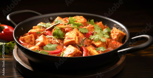 Hot and spicy paneer masala or paneer curry