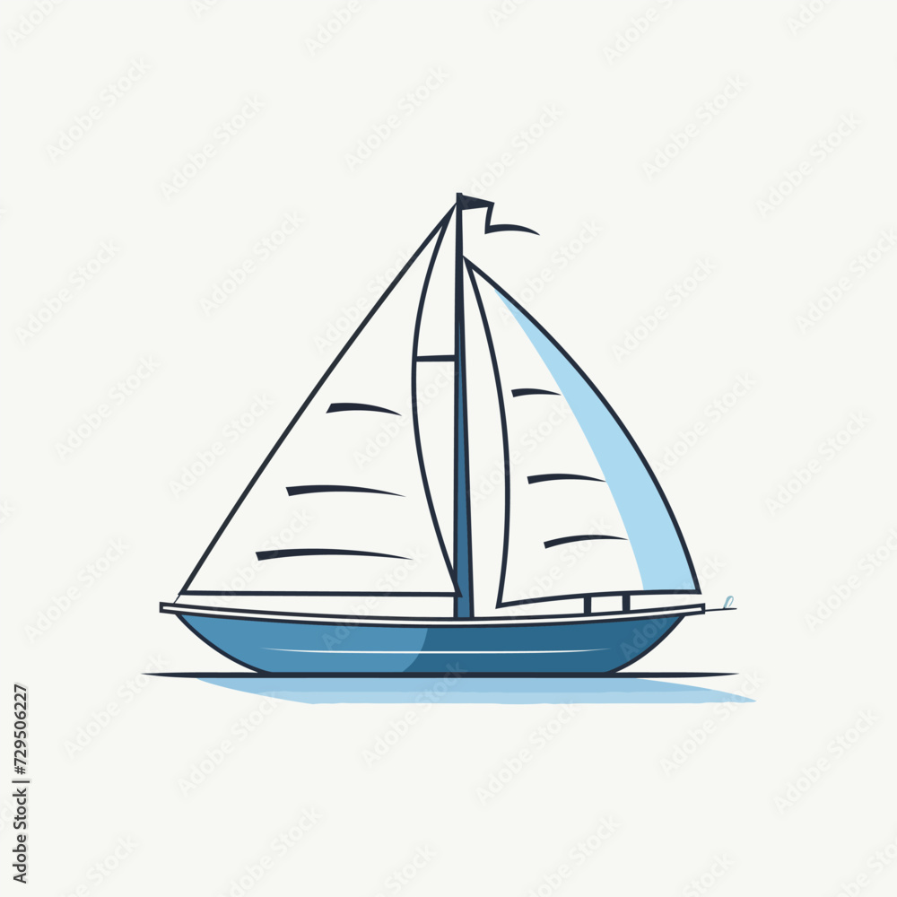 Sailboat,simple,minimalism,flat color,vector illustration,thick outlined,white background
