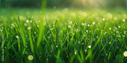 Morning Dew Sparkles On Vibrant Green Grass, Inspired By Lisa Holloways Photography. Сoncept Dreamy Sunrise Landscapes, Nature's Symphony In Color, Embracing The Beauty Of The Outdoors