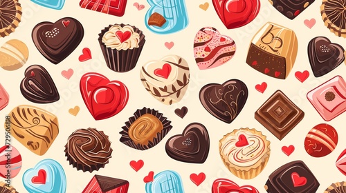 valentine s day seamless pattern with sweets  chocolates  romantic colors