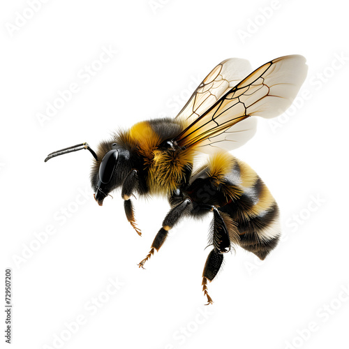 a stunning bee is flying, isolated on transparent background