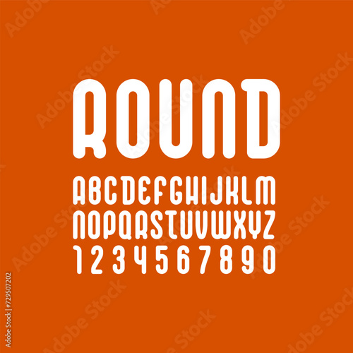 Condensed font, trendy tall rounded alphabet, vector letters and numbers