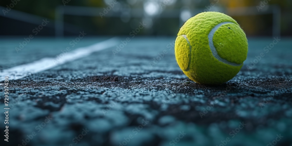 3D Rendering Of Tennis Ball Bouncing Outside The Court. Сoncept Tennis Ball Animation, 3D Rendering, Outdoor Sports, Tennis Court, Bouncing Motion