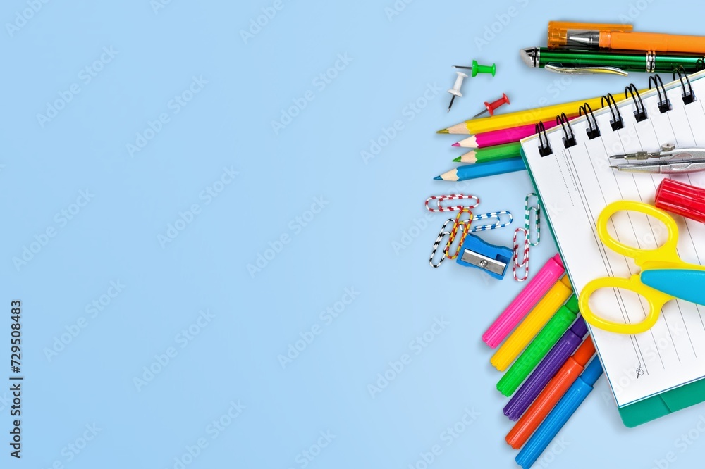 School Stationery, Pencils set on the desk School Stationery, Pencils set on the desk